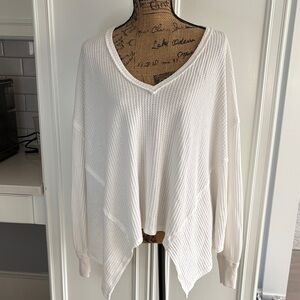 FREE PEOPLE White Waffle Knit V-Neck Sweater